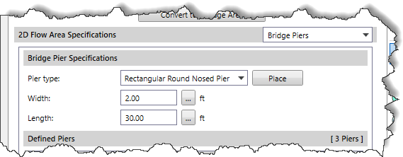 Pier type dropdown combo box Rectangular Pier shape