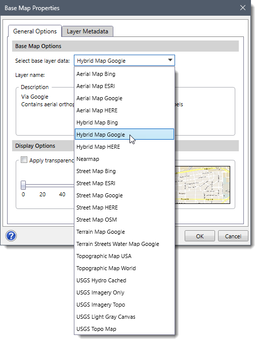 Base Map Properties dialog box
