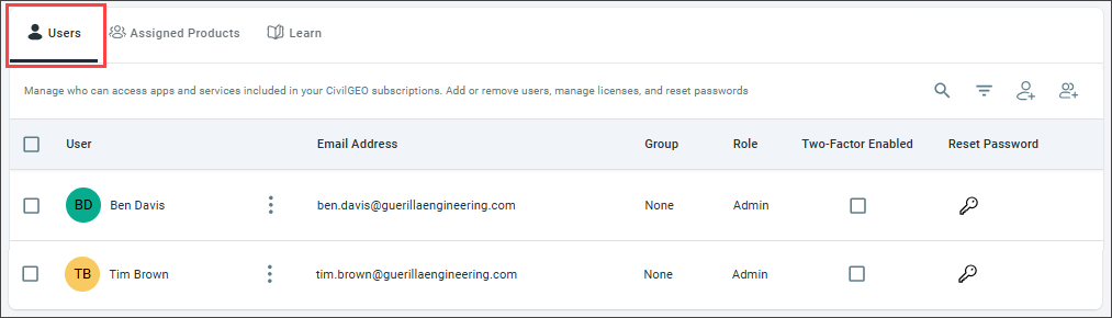 Users option