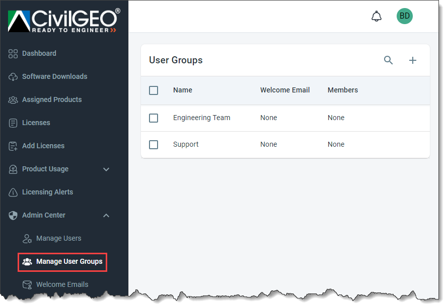 Manage User Groups option