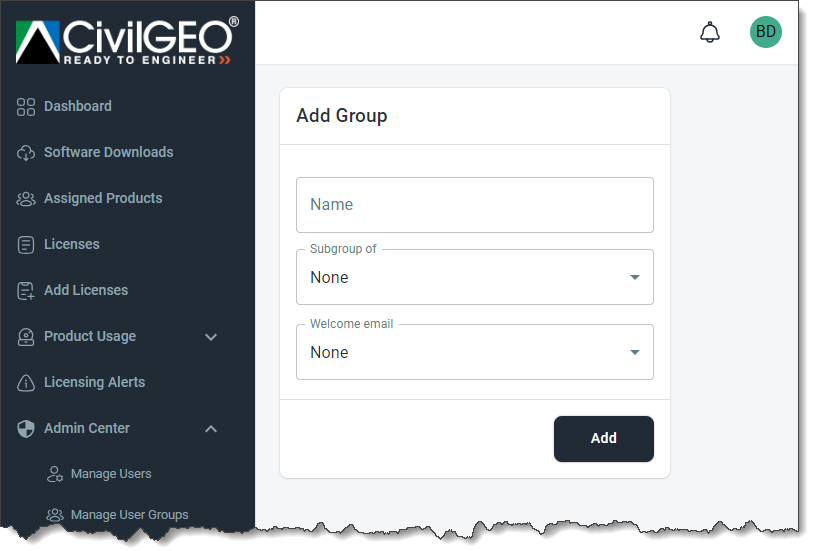 Add Group page