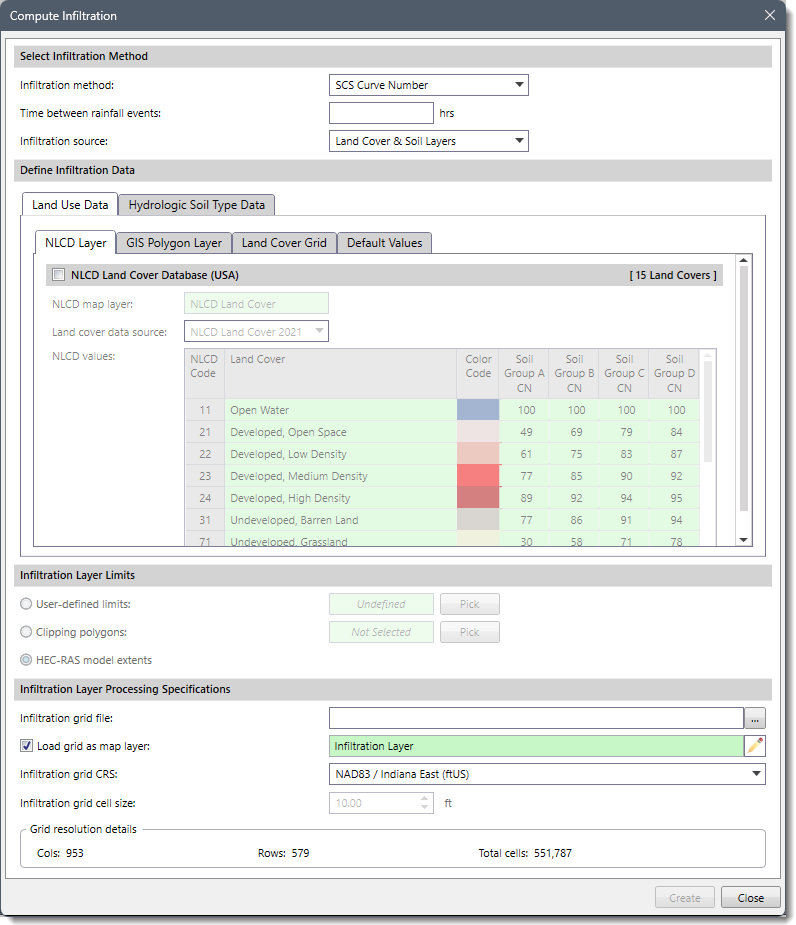 Compute Infiltration dialog box