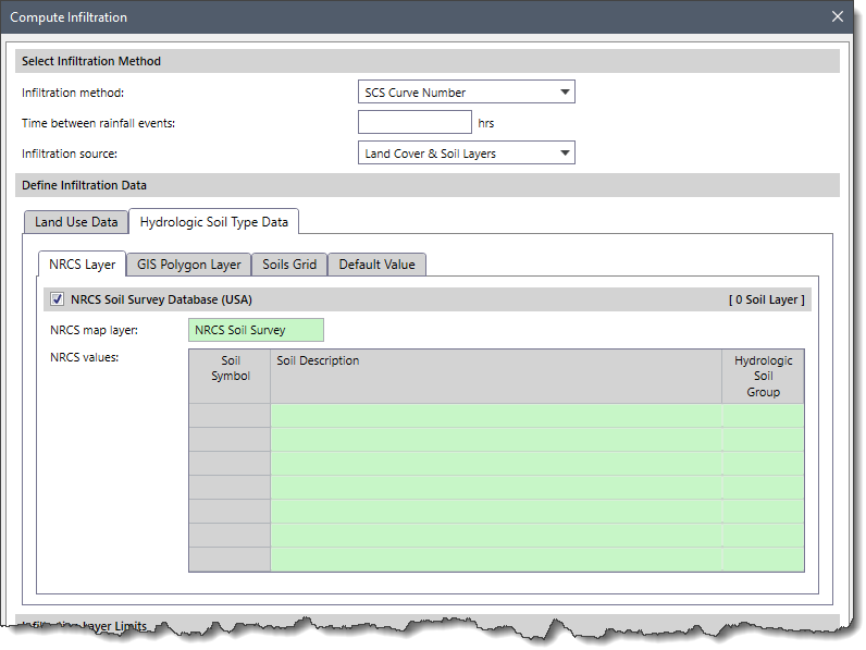 Hydrologic Soil Type Data panel