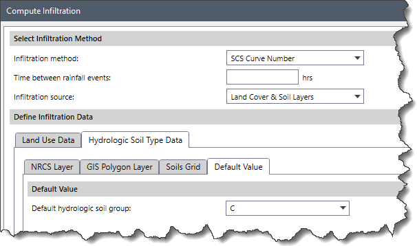 Default Value — Selecting SCS Curve Number as Infiltration Method