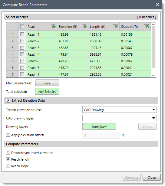 Compute Reach Parameters Dialog Box