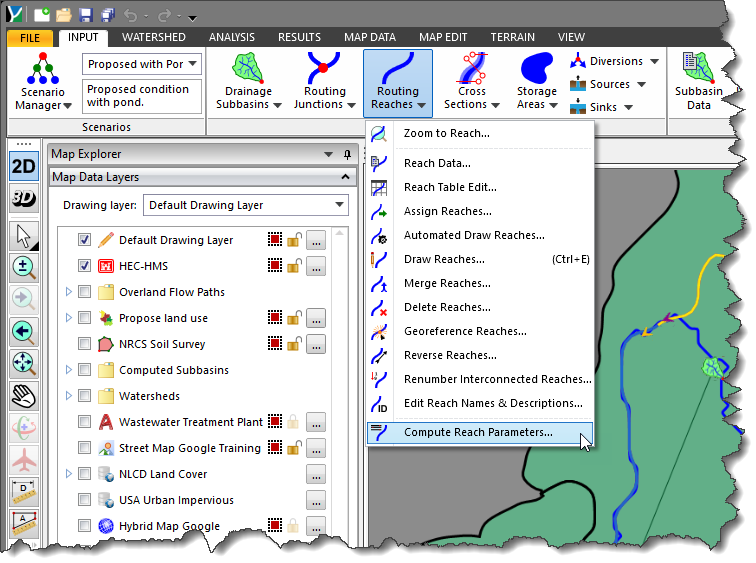 Routing Reaches dropdown menu