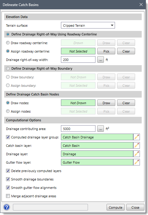 Delineate Catch Basins Dialog Box