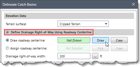 Draw Roadway Centerline Radio Button Option