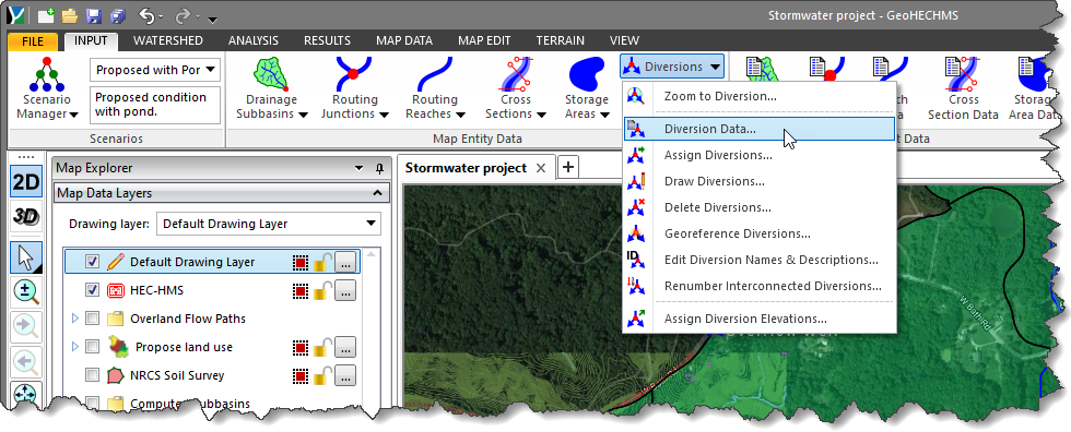 Diversion Data input ribbon menu command