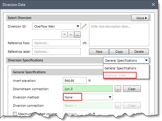 Diversion Method: None data panel