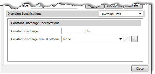 Diversion Method: Constant Discharge data panel
