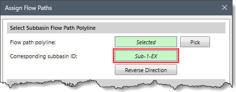 Corresponding Subbasin ID Read-only Field - Assign Flow Paths Command