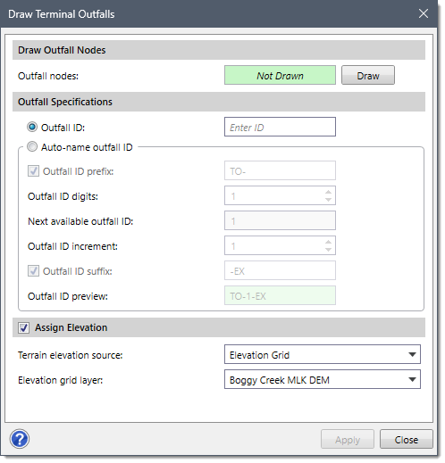 Draw Terminal Outfalls dialog box