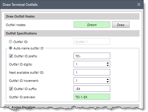 Auto-name outfall ID radio button option