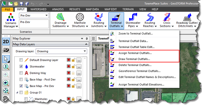 Draw and Assign Terminal Outfalls Command