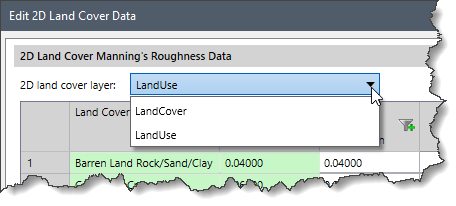 2D land cover layer dropdown entry