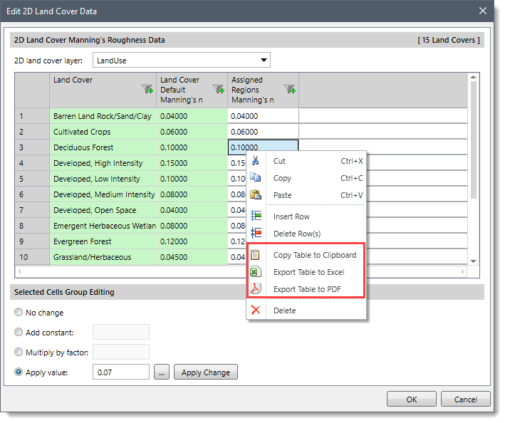 Right click context menu commands