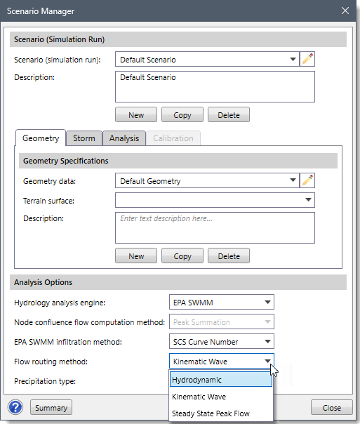 Flow Routing Method Dropdown Combo Box