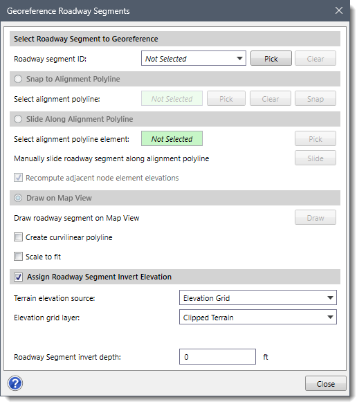 Georeference Roadway Segments dialog box