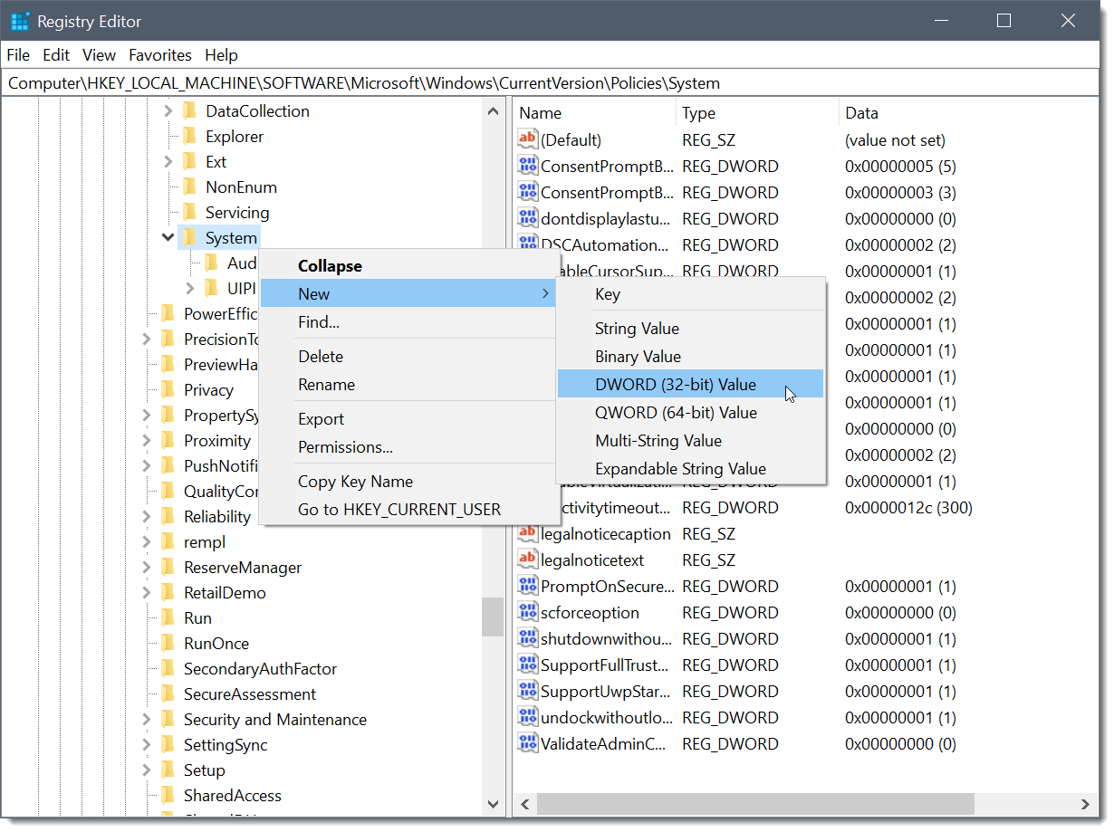 Registry Editor – DWORD (32 bit) Value