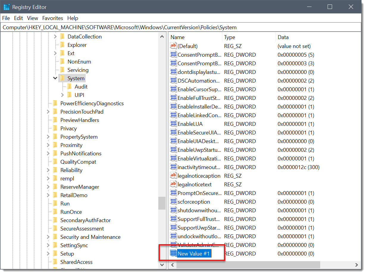 Registry Editor – New subkey