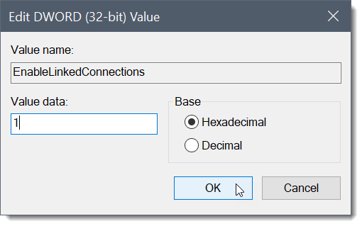 Edit DWORD (32-bit) Value dialog box
