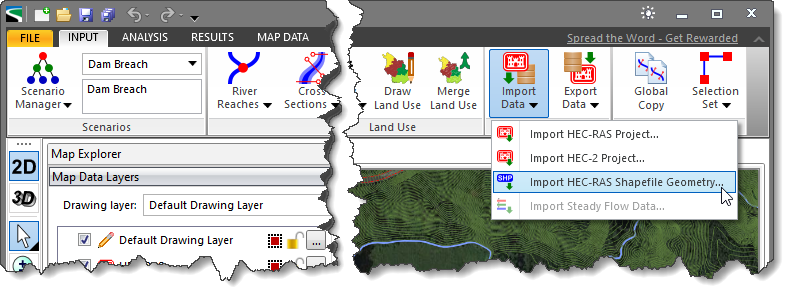 Import HEC-RAS Shapefile Geometry input ribbon menu command