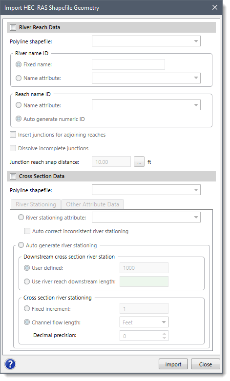 Import HEC-RAS Shapefile Geometry dialog box