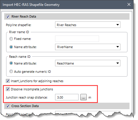 Dissolve incomplete junctions and Junction reach snap distance options