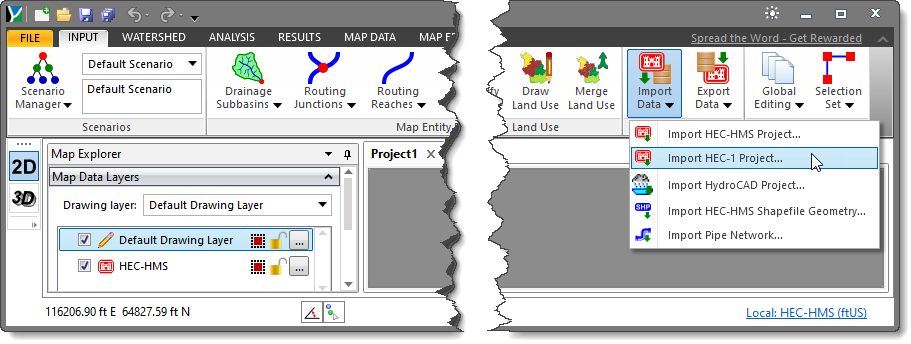 Import HEC-1 Project - Input Ribbon Menu Command