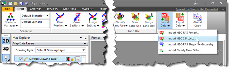 Import HEC‑2 Project input ribbon menu command