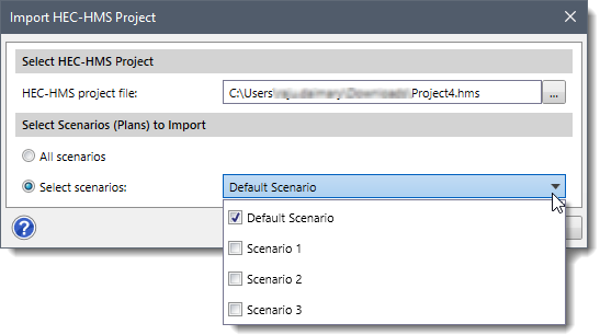 Select scenarios dropdown combo box