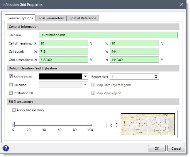 Infiltration Grid Properties dialog box.