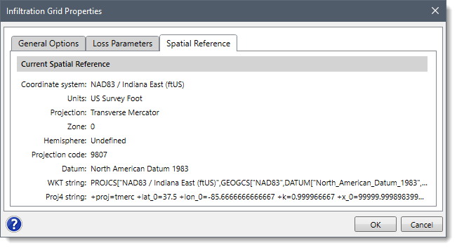 Spatial Reference tabbed panel