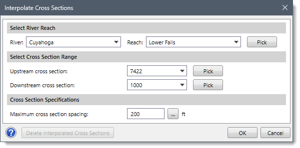Interpolate Cross Sections dialog box