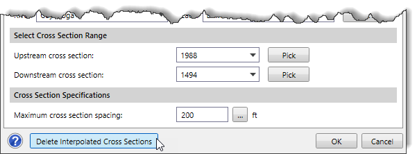 [Delete Interpolated Cross Sections] button