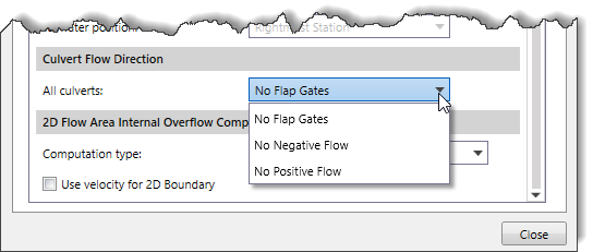 Culvert Flow Direction dropdown options