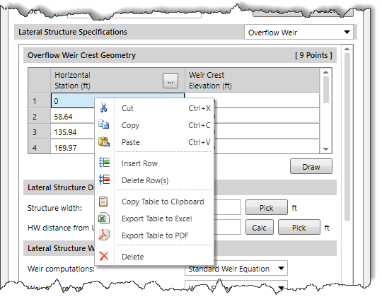 Right-click context menu commands