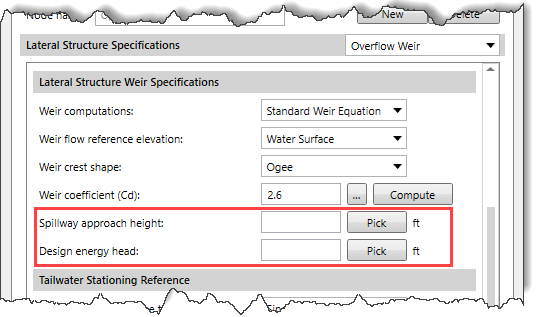 Spillway approach height and Design energy head parameters