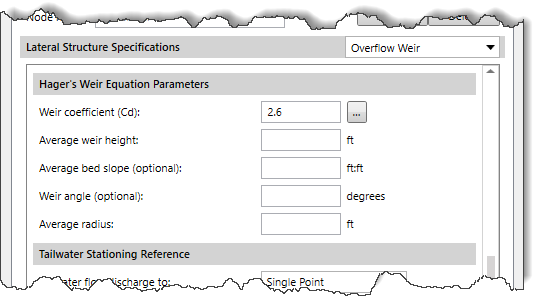Hager’s Weir Equation Parameters section