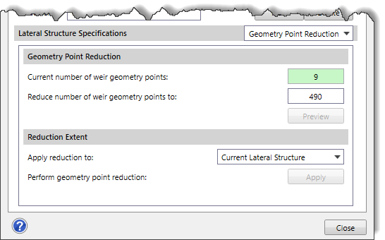 Geometry Point Reduction panel