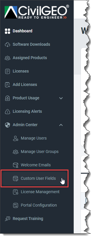 Admin Center Menu