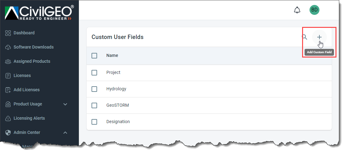Add Custom Field [+] Option