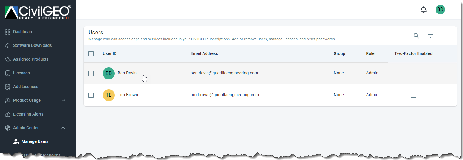 Users Page