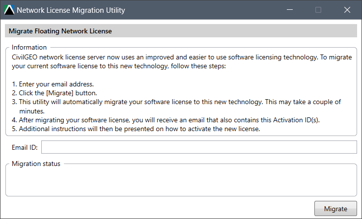 Network License Migration Utility dialog box