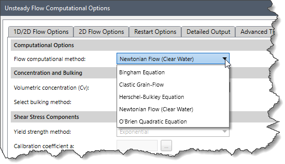 Flow computational method dropdown combo box