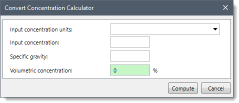 Convert Concentration Calculator dialog box