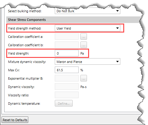 Yield strength entry field