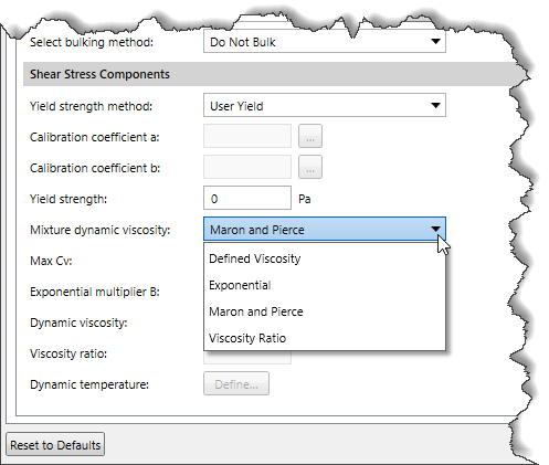 Mixture Dynamic Viscosity dropdown combo box