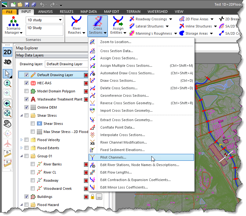 Pilot Channels command from the Cross Sections dropdown of Input ribbon menu